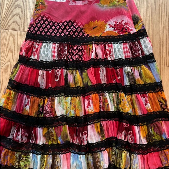 Colorful Floral and Black Lace Women's Skirt - Picture 2 of 7